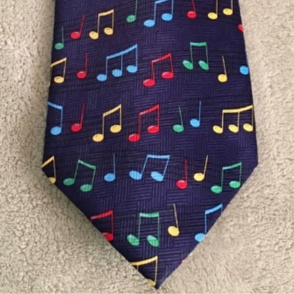 Addiction necktie rainbow music notes variety navy blue pastel novelty polyester